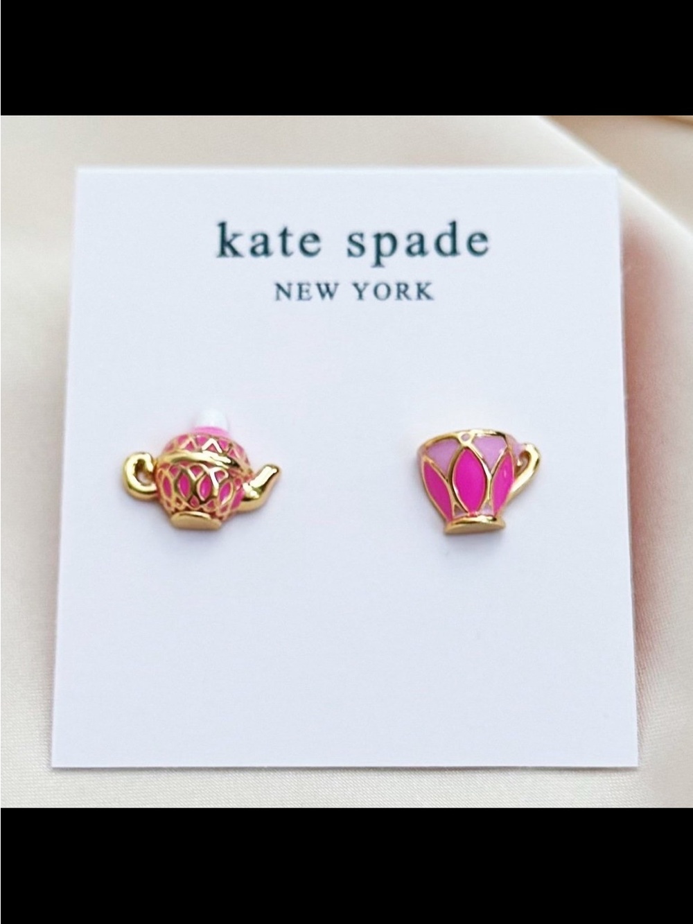 kate spade Pink Teapot and Teacup Gold-Tone Stud Earrings